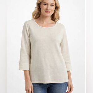 $278 Eileen Fisher Bone Silk Cotton Blend Bateau Neck Box Knit Top XL NWT
